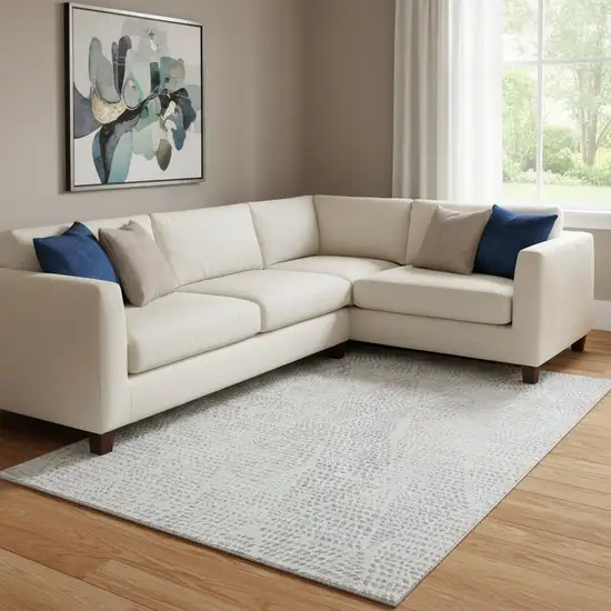 Silver And Ivory Diamond Washable Area Rug With UV Protection Photo 1