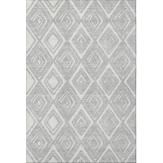 Silver And Ivory Diamond Washable Area Rug With UV Protection Photo 4