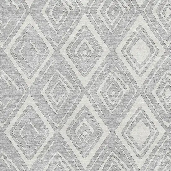 Silver And Ivory Diamond Washable Area Rug With UV Protection Photo 3