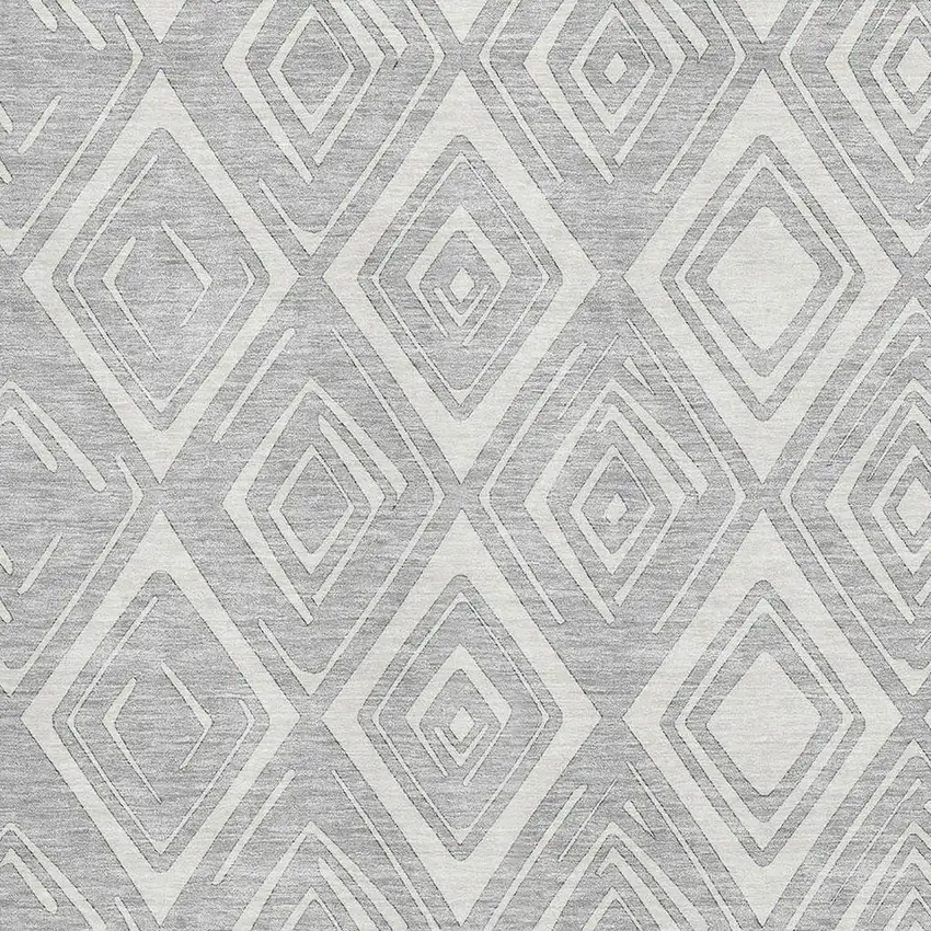 Silver And Ivory Diamond Washable Area Rug With UV Protection Photo 3