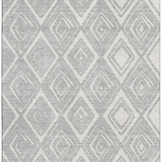 Silver And Ivory Diamond Washable Area Rug With UV Protection Photo 4