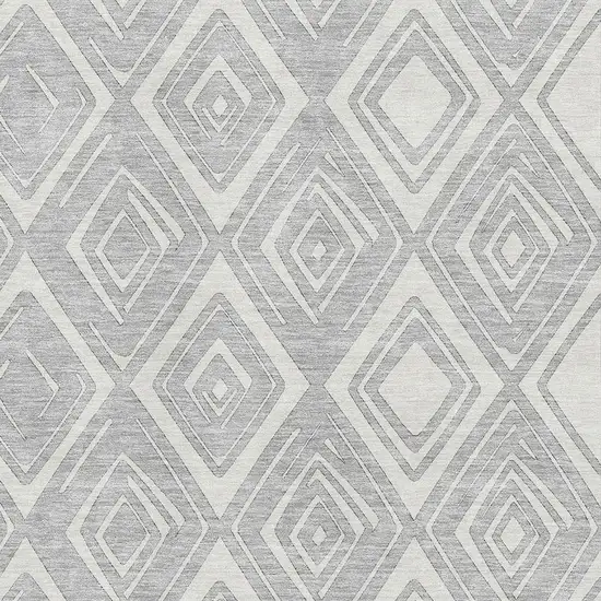 Silver And Ivory Diamond Washable Area Rug With UV Protection Photo 3
