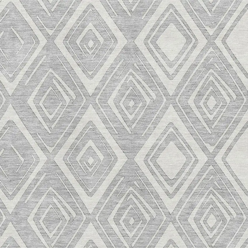 Silver And Ivory Diamond Washable Area Rug With UV Protection Photo 3