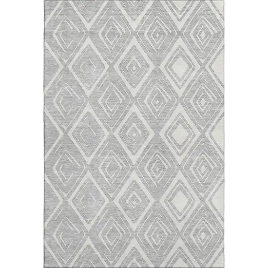Silver And Ivory Diamond Washable Area Rug With UV Protection Photo 1