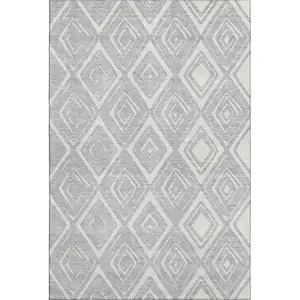 Photo of Silver And Ivory Diamond Washable Area Rug With UV Protection