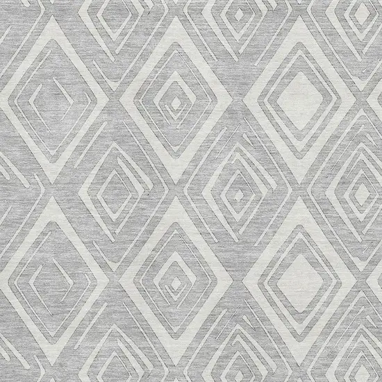 Silver And Ivory Diamond Washable Area Rug With UV Protection Photo 3