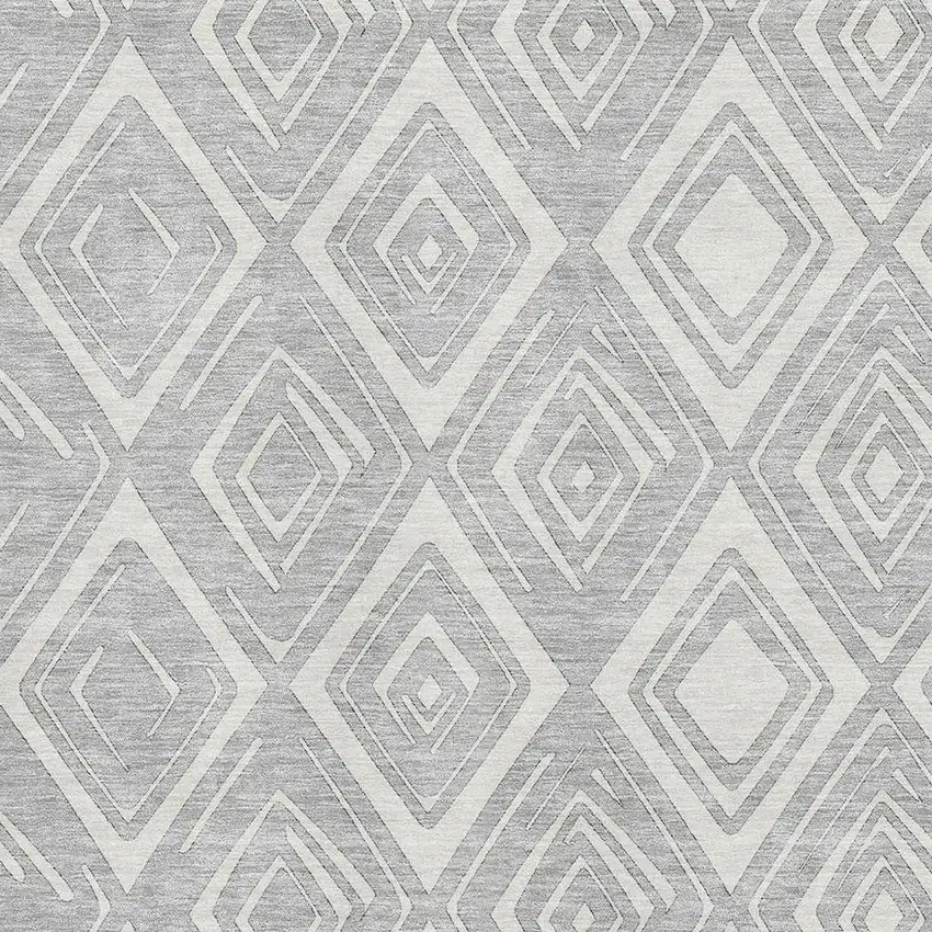 Silver And Ivory Diamond Washable Area Rug With UV Protection Photo 3