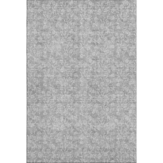 Silver And Ivory Floral Washable Area Rug With UV Protection Photo 1