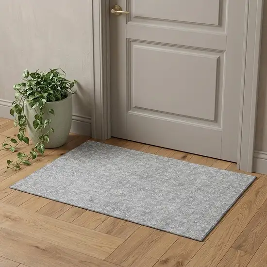 Silver And Ivory Floral Washable Area Rug With UV Protection Photo 1