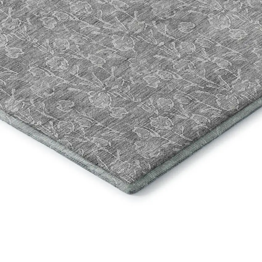 Silver And Ivory Floral Washable Area Rug With UV Protection Photo 9