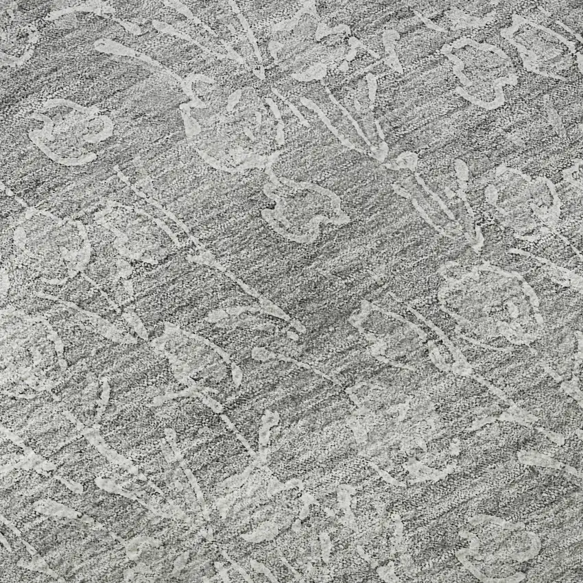 Silver And Ivory Floral Washable Area Rug With UV Protection Photo 9