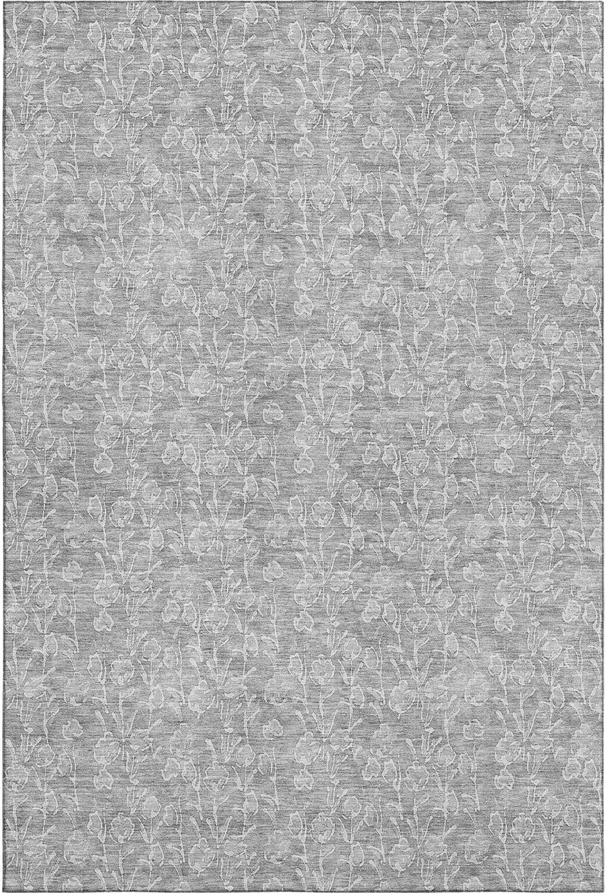 Silver And Ivory Floral Washable Area Rug With UV Protection Photo 2