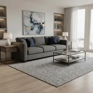 Photo of Silver And Ivory Floral Washable Area Rug With UV Protection