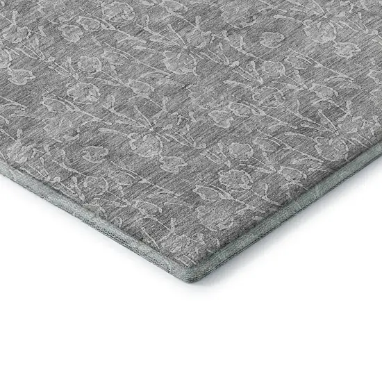 Silver And Ivory Floral Washable Area Rug With UV Protection Photo 7