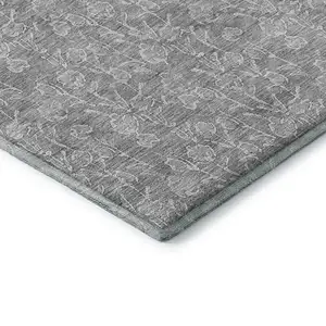 Photo of Silver And Ivory Floral Washable Area Rug With UV Protection