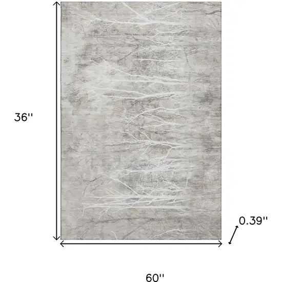 Silver And Ivory Floral Washable Area Rug With UV Protection Photo 9