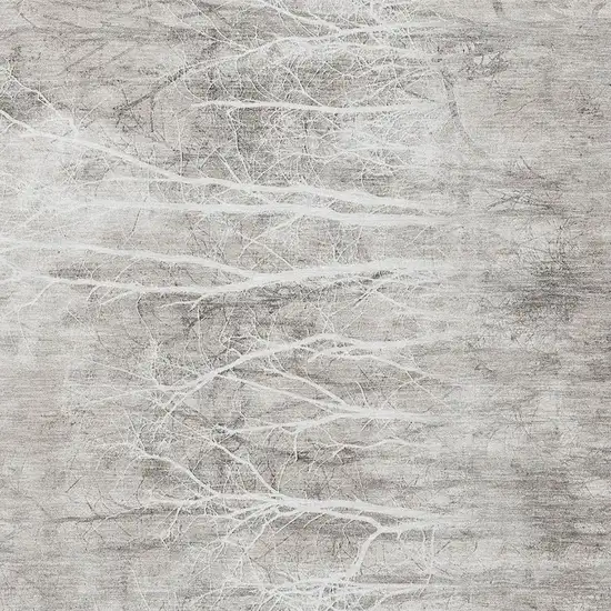 Silver And Ivory Floral Washable Area Rug With UV Protection Photo 3