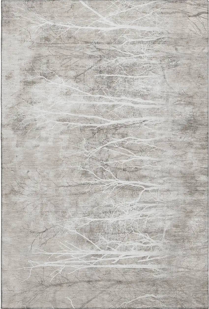 Silver And Ivory Floral Washable Area Rug With UV Protection Photo 1