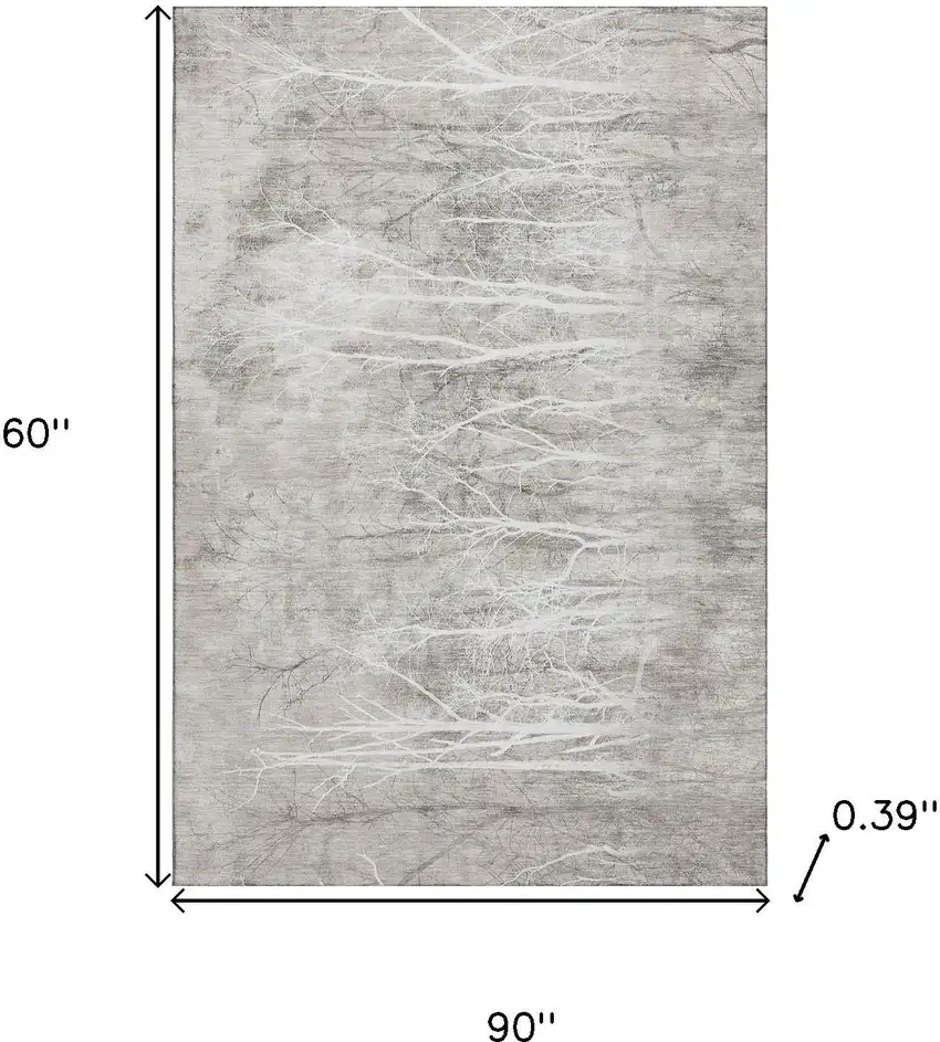 Silver And Ivory Floral Washable Area Rug With UV Protection Photo 9