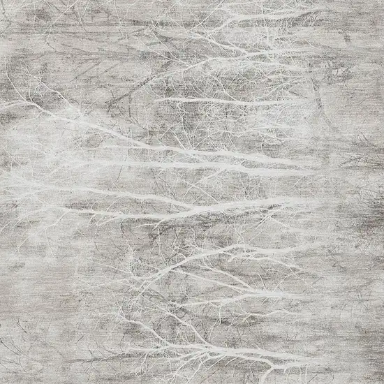 Silver And Ivory Floral Washable Area Rug With UV Protection Photo 3