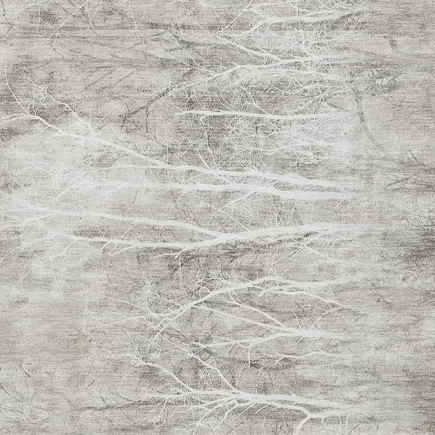 Silver And Ivory Floral Washable Area Rug With UV Protection Photo 3