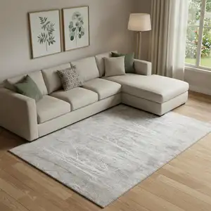 Photo of Silver And Ivory Floral Washable Area Rug With UV Protection