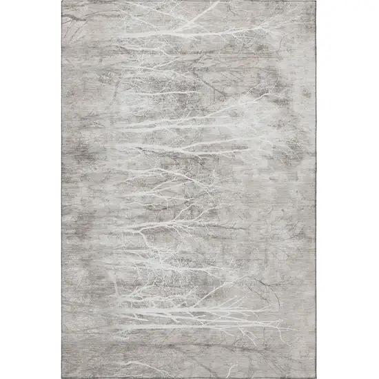Silver And Ivory Floral Washable Area Rug With UV Protection Photo 4