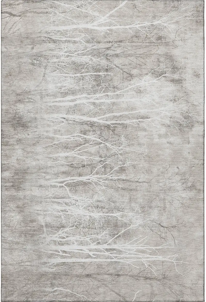 Silver And Ivory Floral Washable Area Rug With UV Protection Photo 4