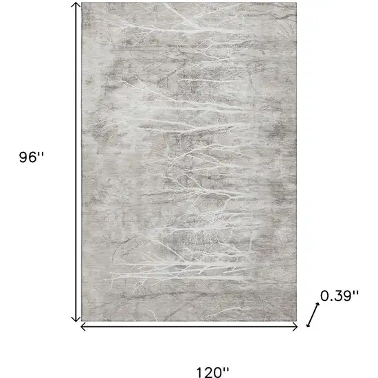 Silver And Ivory Floral Washable Area Rug With UV Protection Photo 9