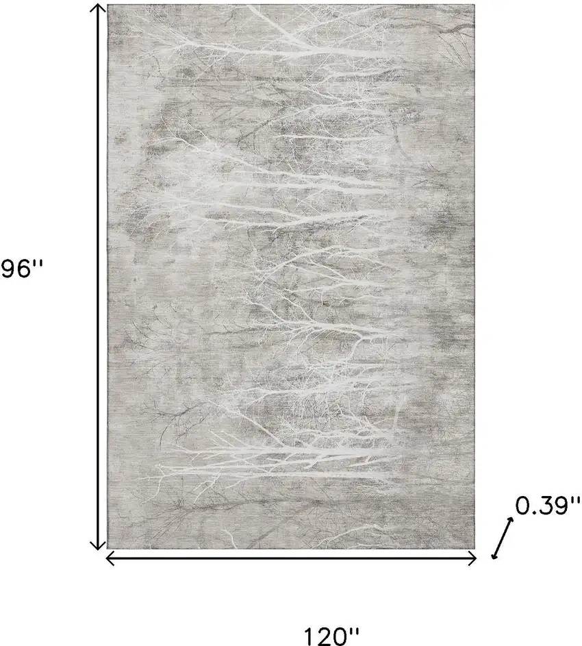 Silver And Ivory Floral Washable Area Rug With UV Protection Photo 9