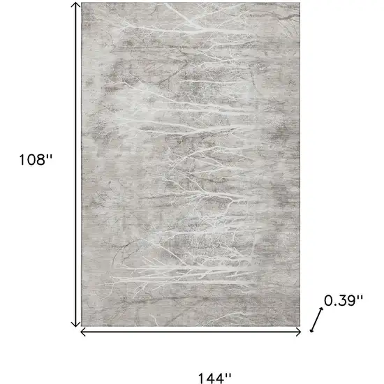 Silver And Ivory Floral Washable Area Rug With UV Protection Photo 9