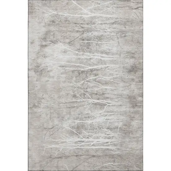 Silver And Ivory Floral Washable Area Rug With UV Protection Photo 1