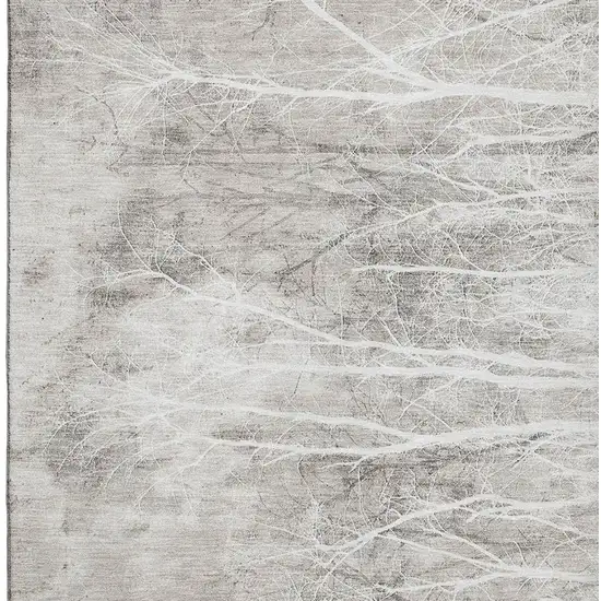 Silver And Ivory Floral Washable Area Rug With UV Protection Photo 3