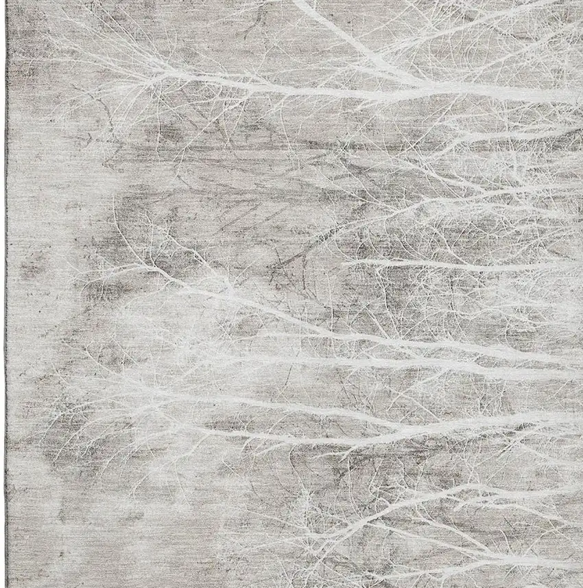 Silver And Ivory Floral Washable Area Rug With UV Protection Photo 3