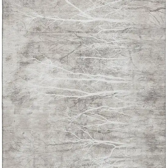 Silver And Ivory Floral Washable Area Rug With UV Protection Photo 4