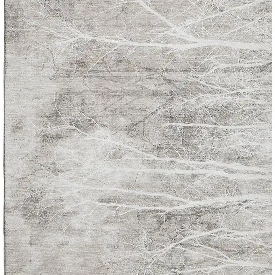 Silver And Ivory Floral Washable Area Rug With UV Protection Photo 3