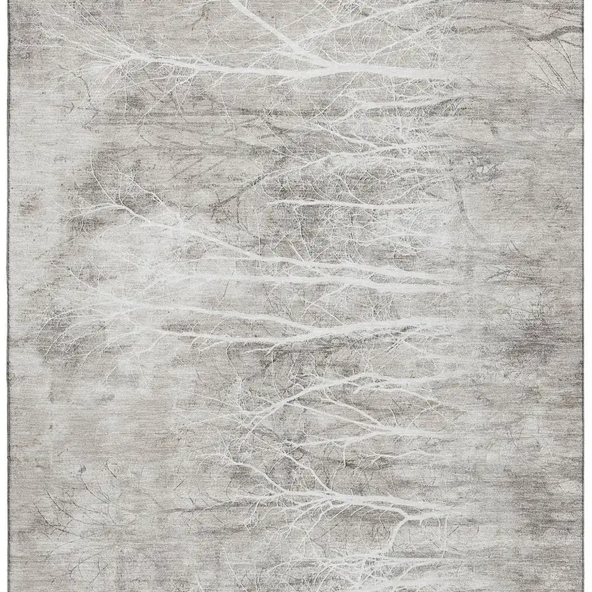 Silver And Ivory Floral Washable Area Rug With UV Protection Photo 4