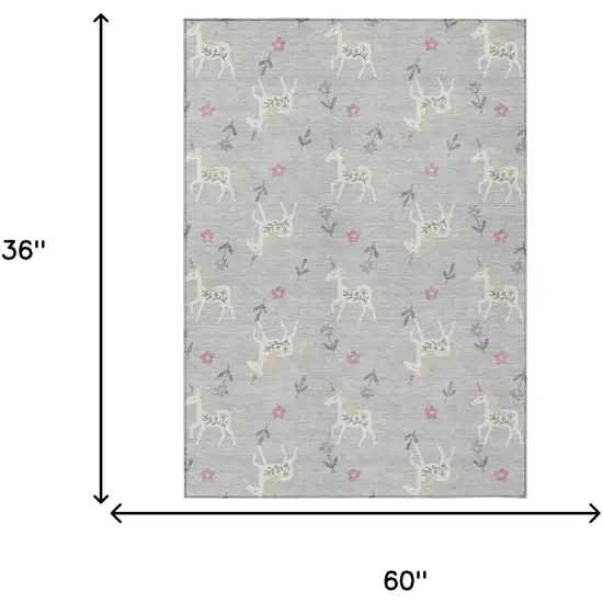 Silver And Ivory Floral Washable Indoor Outdoor Area Rug Photo 9