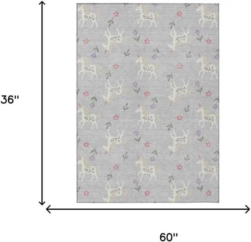Silver And Ivory Floral Washable Indoor Outdoor Area Rug Photo 9