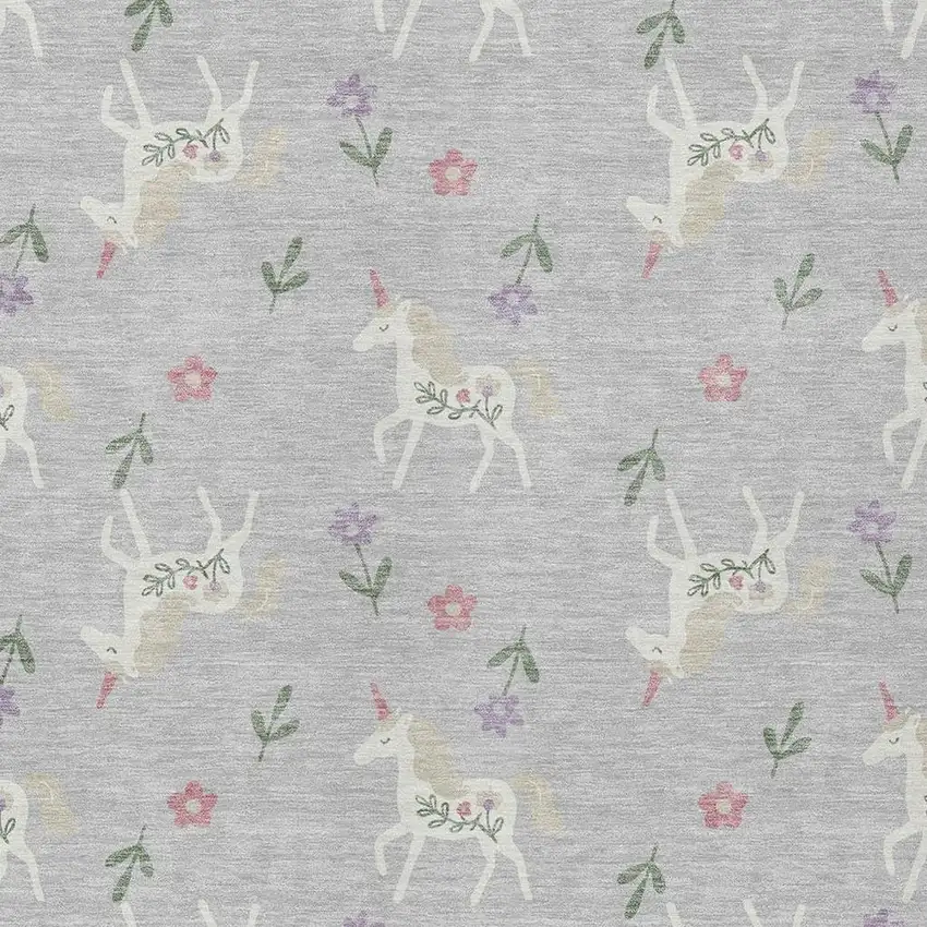 Silver And Ivory Floral Washable Indoor Outdoor Area Rug Photo 3