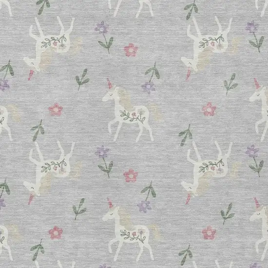 Silver And Ivory Floral Washable Indoor Outdoor Area Rug Photo 3