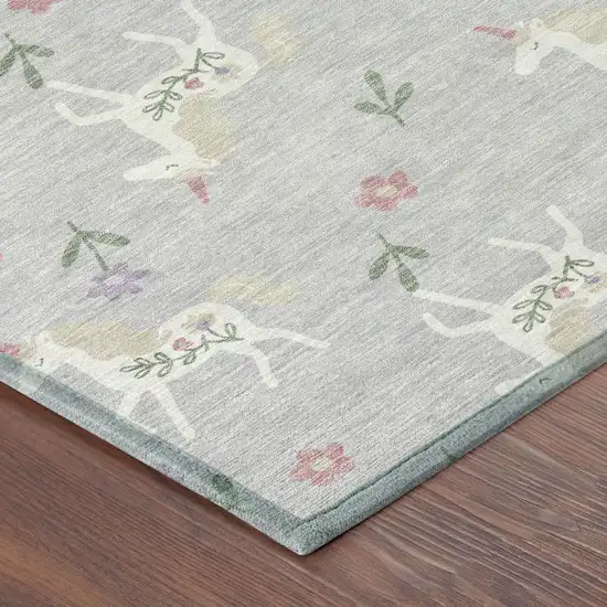 Silver And Ivory Floral Washable Indoor Outdoor Area Rug Photo 7