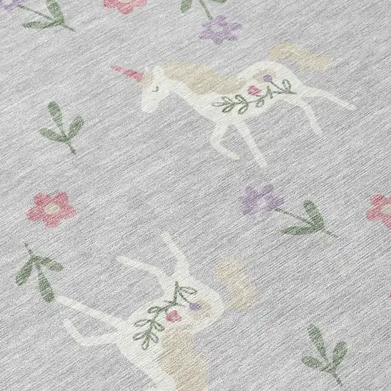 Silver And Ivory Floral Washable Indoor Outdoor Area Rug Photo 8