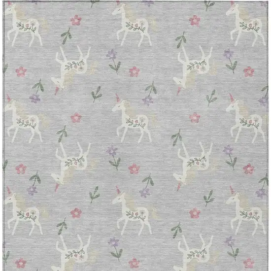 Silver And Ivory Floral Washable Indoor Outdoor Area Rug Photo 6