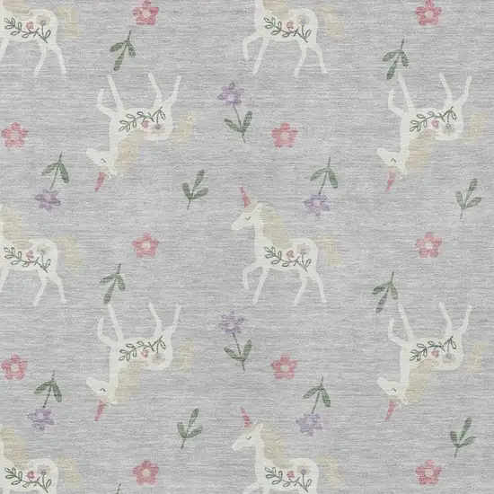 Silver And Ivory Floral Washable Indoor Outdoor Area Rug Photo 5
