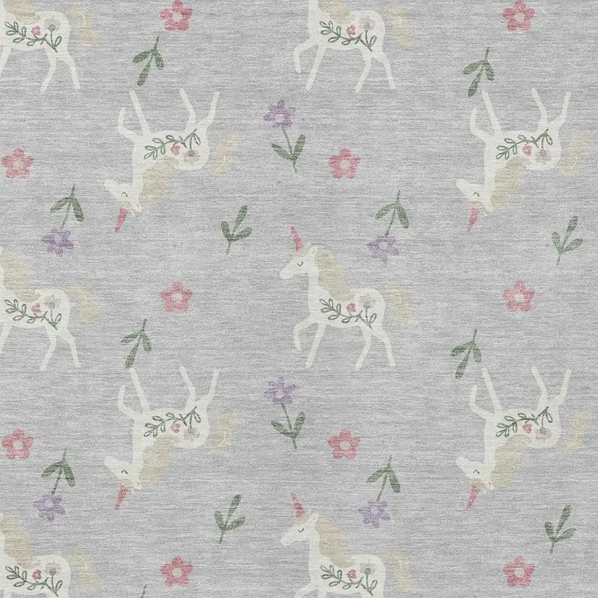 Silver And Ivory Floral Washable Indoor Outdoor Area Rug Photo 5