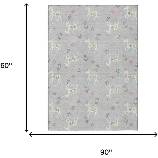 Silver And Ivory Floral Washable Indoor Outdoor Area Rug Photo 8