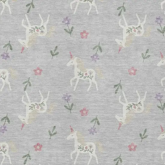 Silver And Ivory Floral Washable Indoor Outdoor Area Rug Photo 5