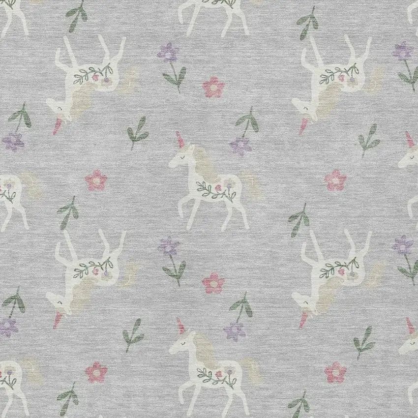 Silver And Ivory Floral Washable Indoor Outdoor Area Rug Photo 5
