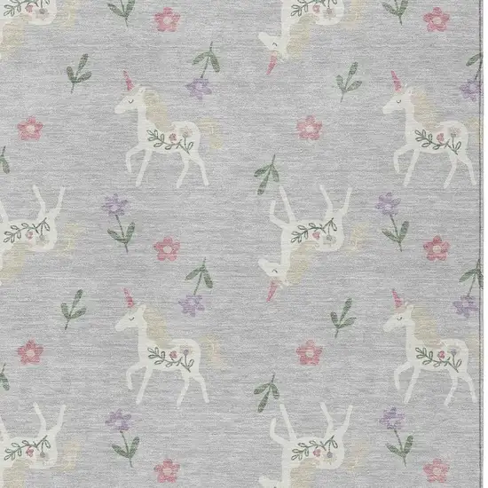 Silver And Ivory Floral Washable Indoor Outdoor Area Rug Photo 5